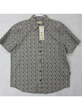 Blend Mens Slub 100% Cotton Button Front Shirt Size Medium NWT Geometric Summer